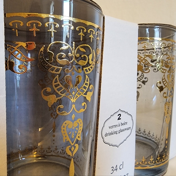 Moroccan Highball Glasses Set with Gold-Colored Etching - Picture 2 of 5
